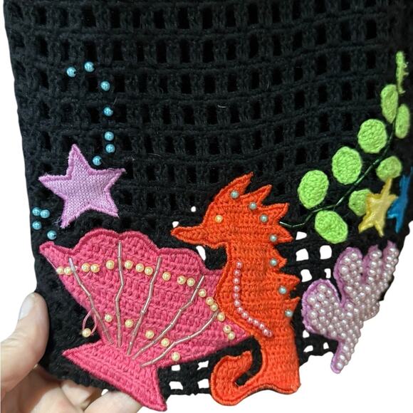 Hampshire Studio SeaLife Colorful Embroidered Black OpenFront Cardigan Womens XL - Picture 4 of 12